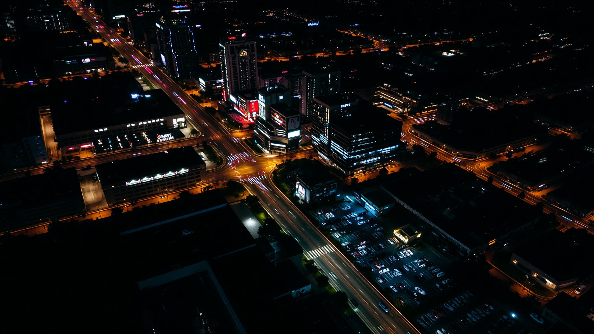 Aerial city view at night